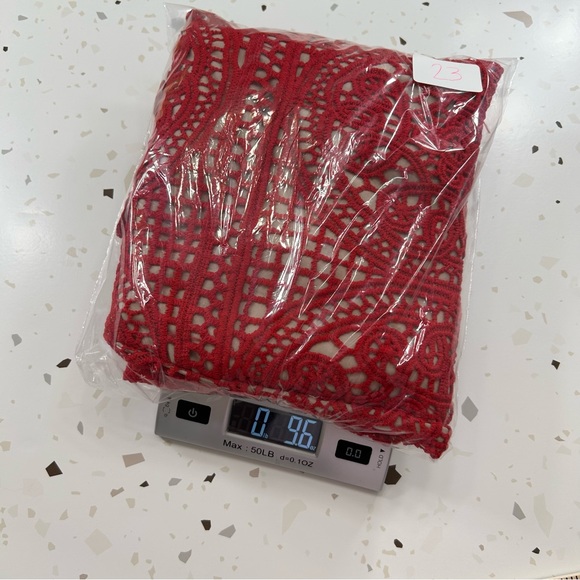 NWT Red Lace Strappy Crotchet Frill Hem Deep V Neck Dress Size Medium - Picture 12 of 12